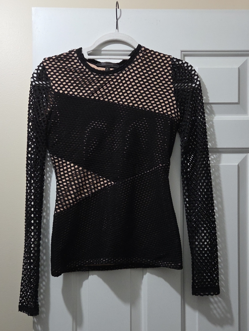 BCBGMaxAzria Black Mesh Long-Sleeve Top